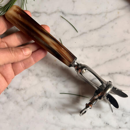 Meat clamp, Cow horn and steel, Leg of Lamb holder, 1900s France