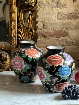 Pair of faience vases, hand-painted, 23×20 cm, France, 1920s