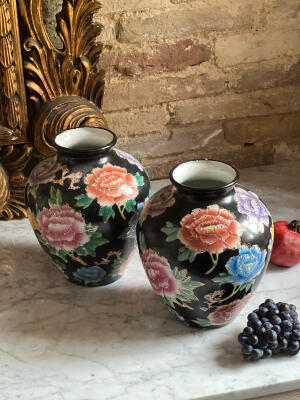 Pair of faience vases, hand-painted, 23×20 cm, France, 1920s