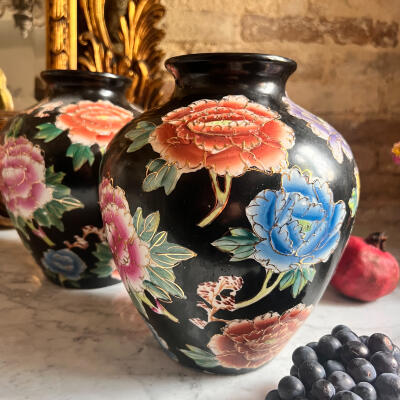 Pair of faience vases, hand-painted, 23×20 cm, France, 1920s