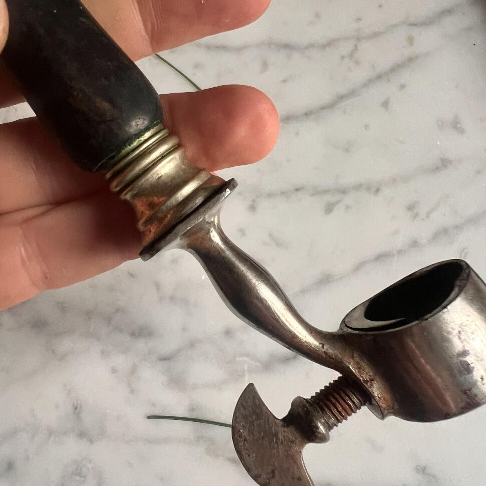 Meat clamps, black cow horn and silver-plated, France, 1900s, set of 2