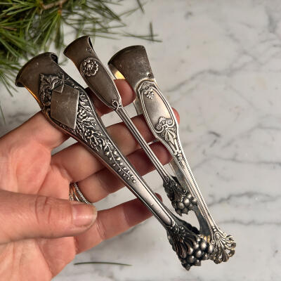 Tongs, silver plated, France, early 20th century, length 15 cm