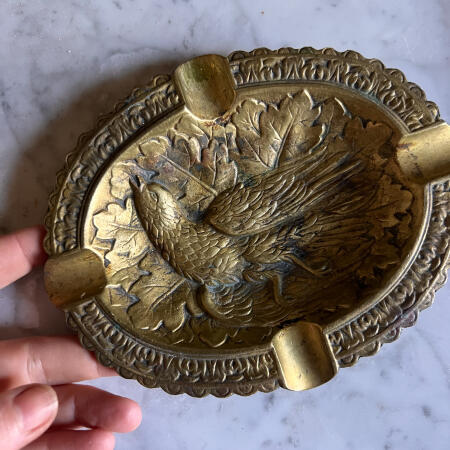 Brass ashtray hunting bird France