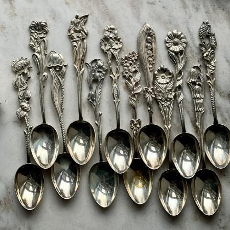 COFFEE SPOONs, 12 pcs, silver flora of sweden 