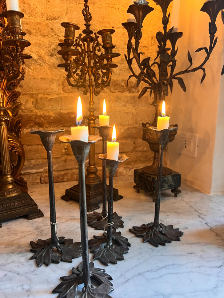 Candle holders, set of 4, mixed metal, France, circa 1960s–70s