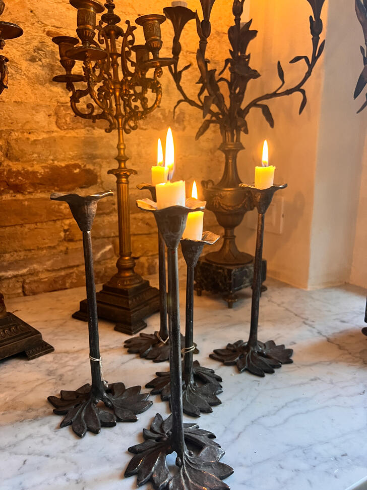 Candle holders, set of 4, mixed metal, France, circa 1960s–70s