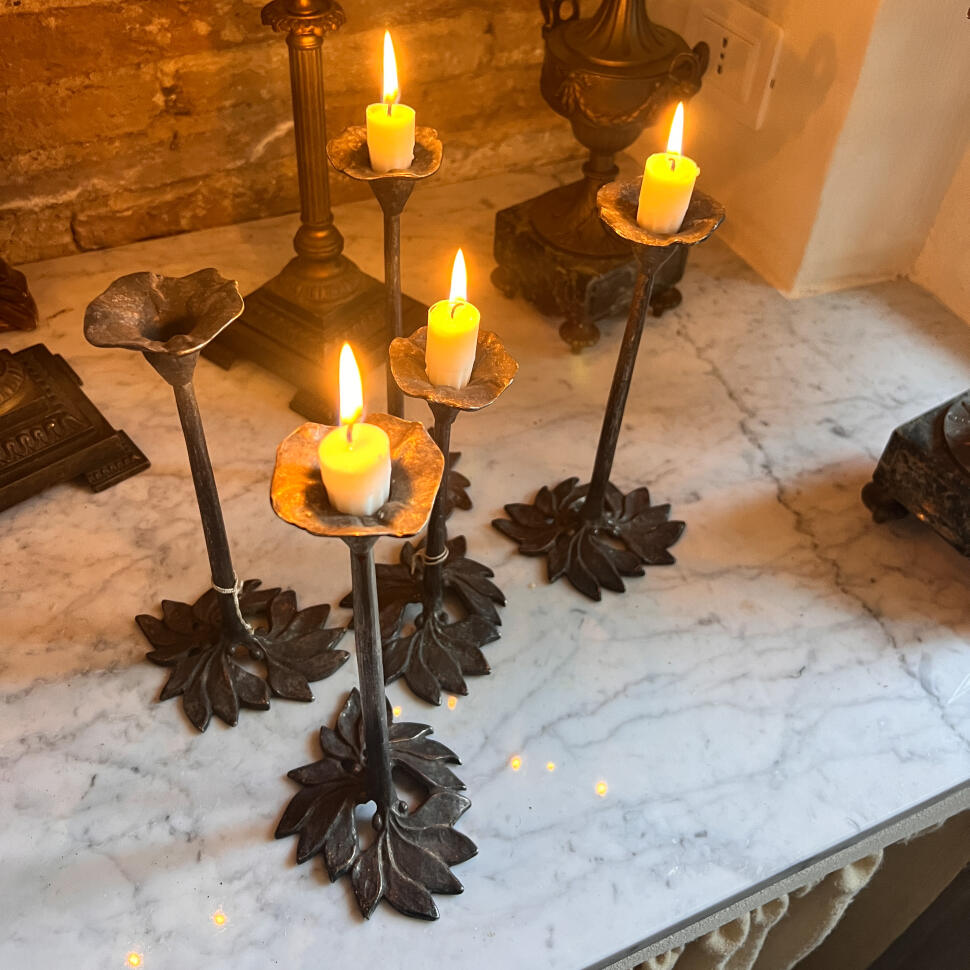 Candle holders, set of 4, mixed metal, France, circa 1960s–70s