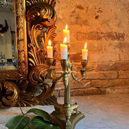 Candelabra candle holder with the image of a lion brass 33cm  Italy