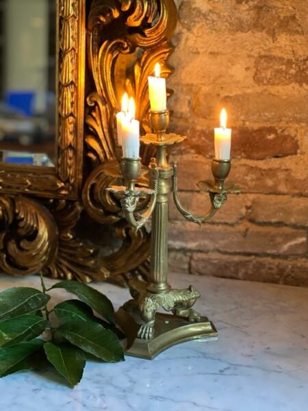 Candelabra candle holder with the image of a lion brass 33cm  Italy