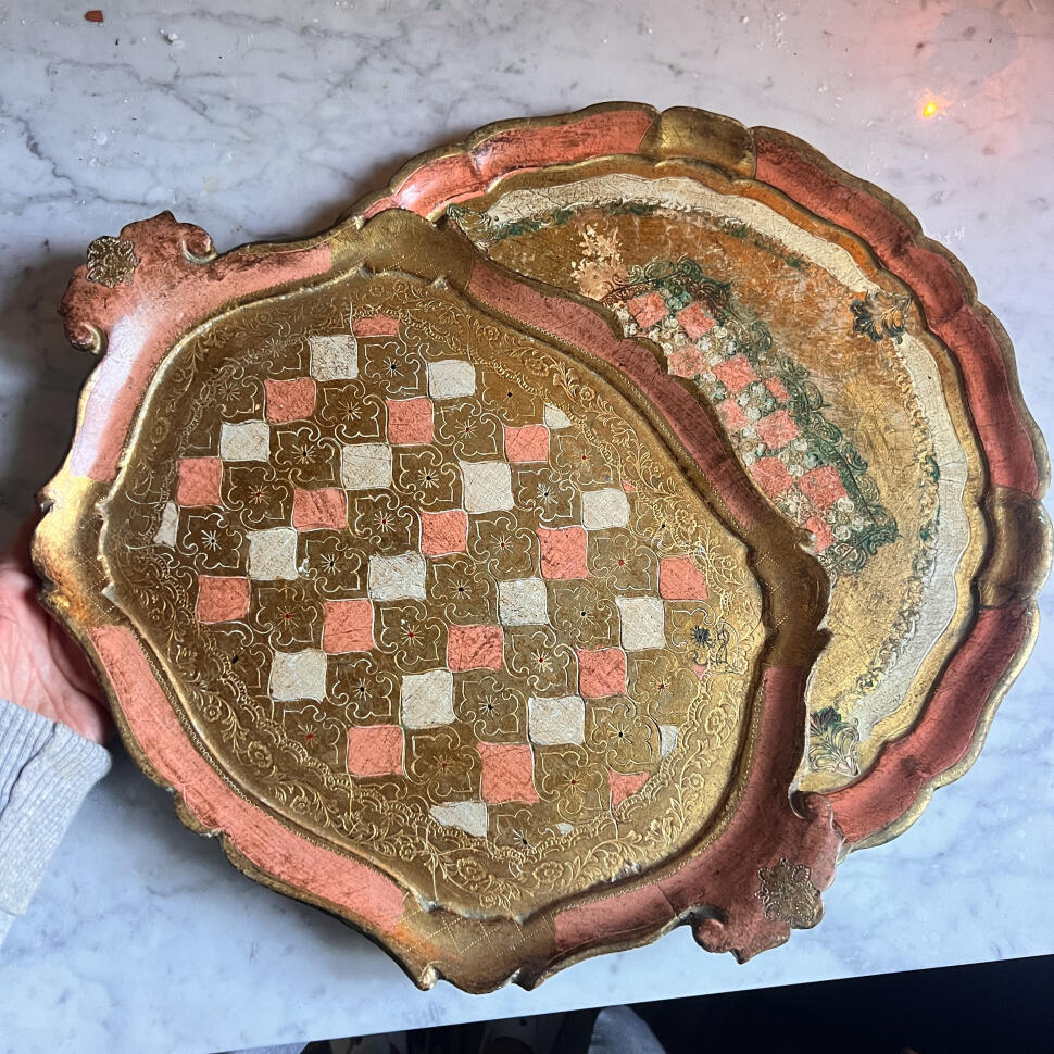 Поднос, расписное дерево с позолотой, 43×29 см, Италия, 1950-е гг.