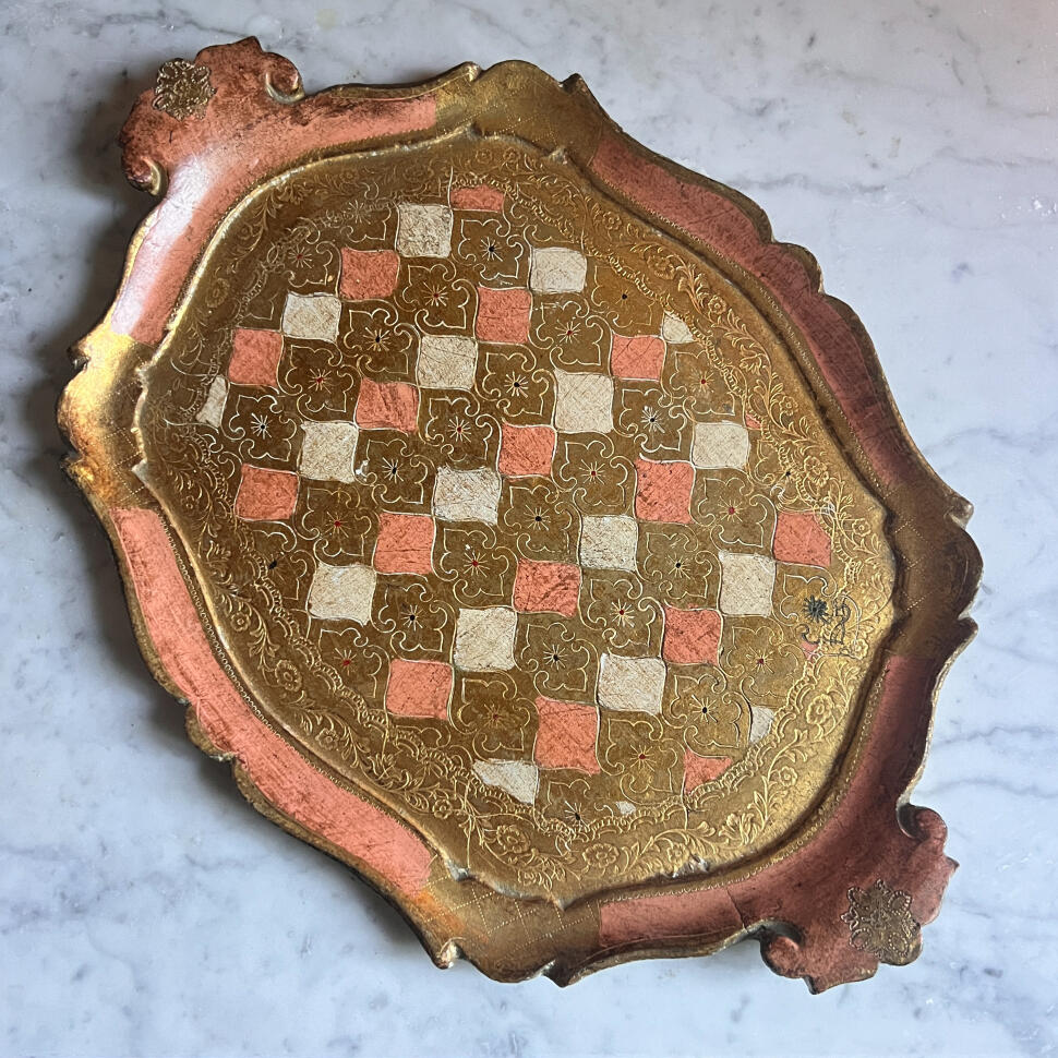 Поднос, расписное дерево с позолотой, 43×29 см, Италия, 1950-е гг.