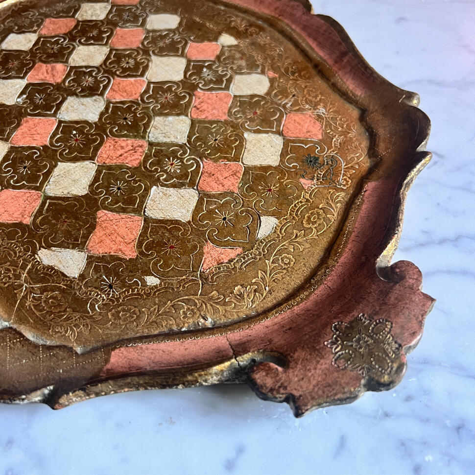 Поднос, расписное дерево с позолотой, 43×29 см, Италия, 1950-е гг.