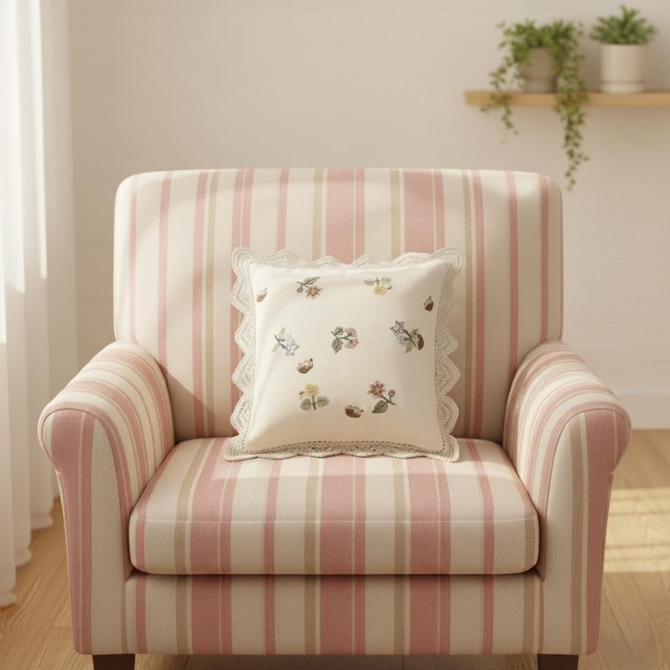 трогательная декоративная наволочка с вышивкой и кружевом