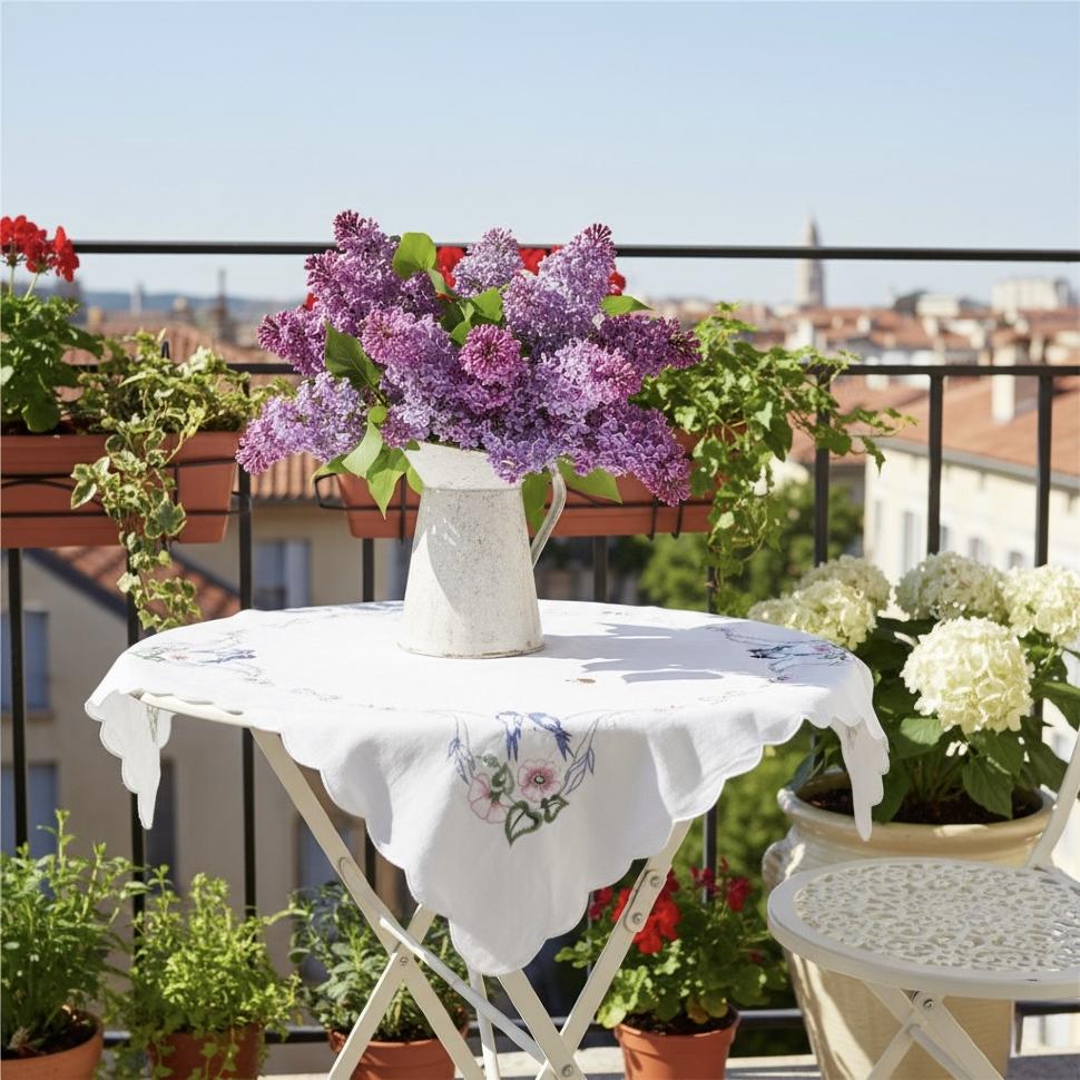 весенняя винтажная скатерть с вышитыми ласточками