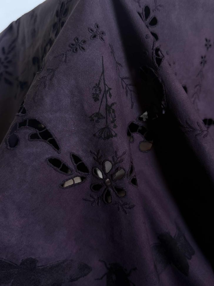 Нуарная круглая винтажная скатерть в новом цветовом прочтении с авторскрой ручной набойкой