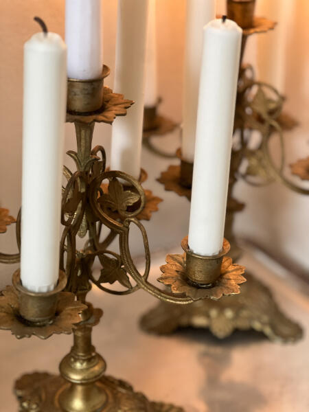 Five-armed candle stick, Set of 2, Brass, France, 19th century