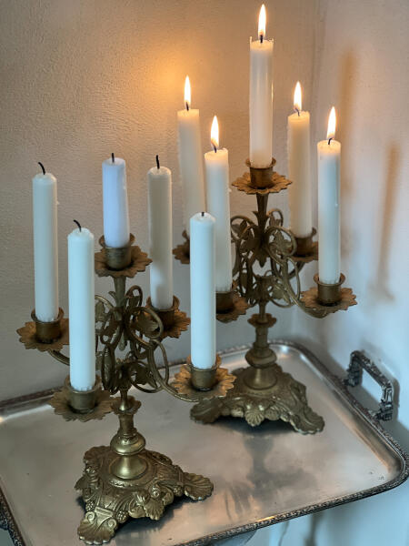 Five-armed candle stick, Set of 2, Brass, France, 19th century