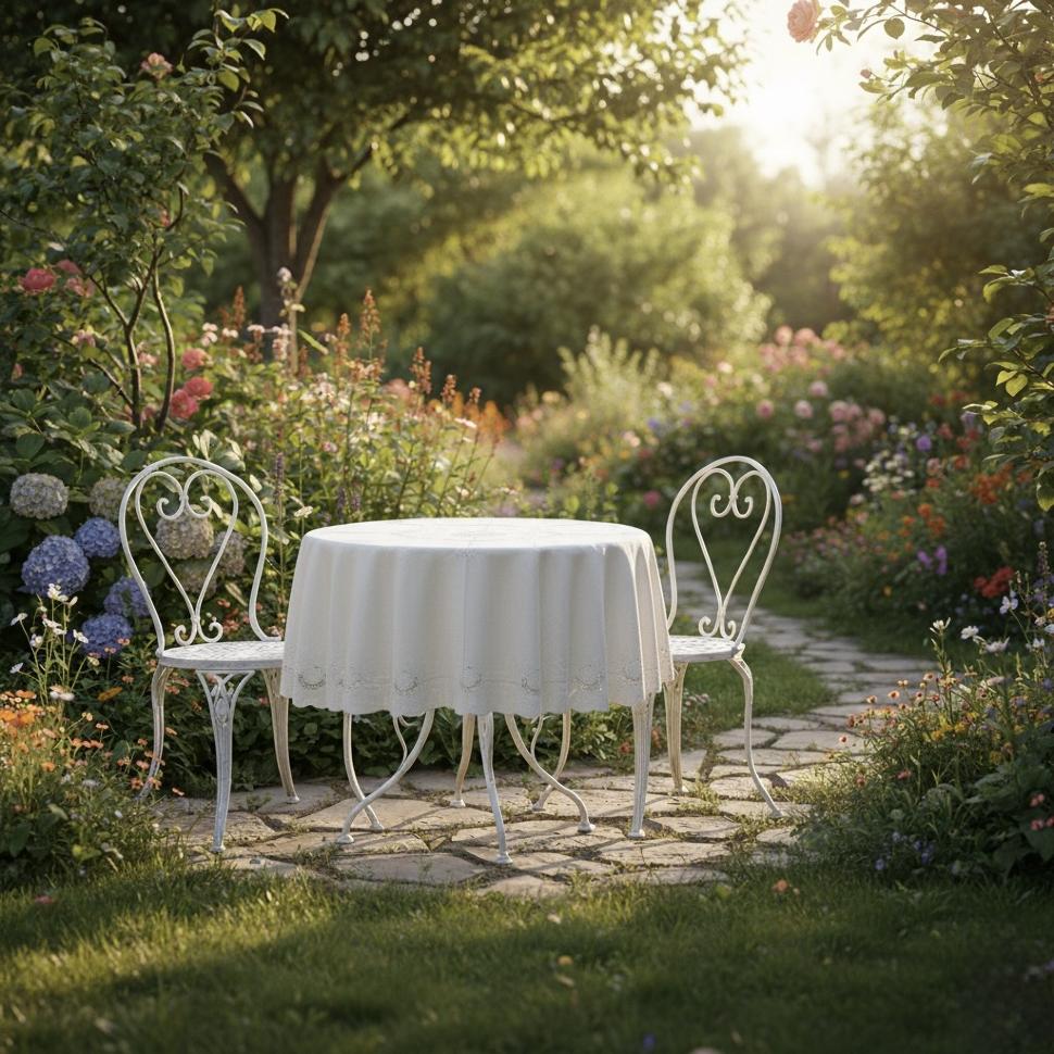 Винтажная круглая скатерть с кружевом ручной работы