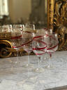 Set of 6 glasses, red swirl wine glasses, 20th century Italy