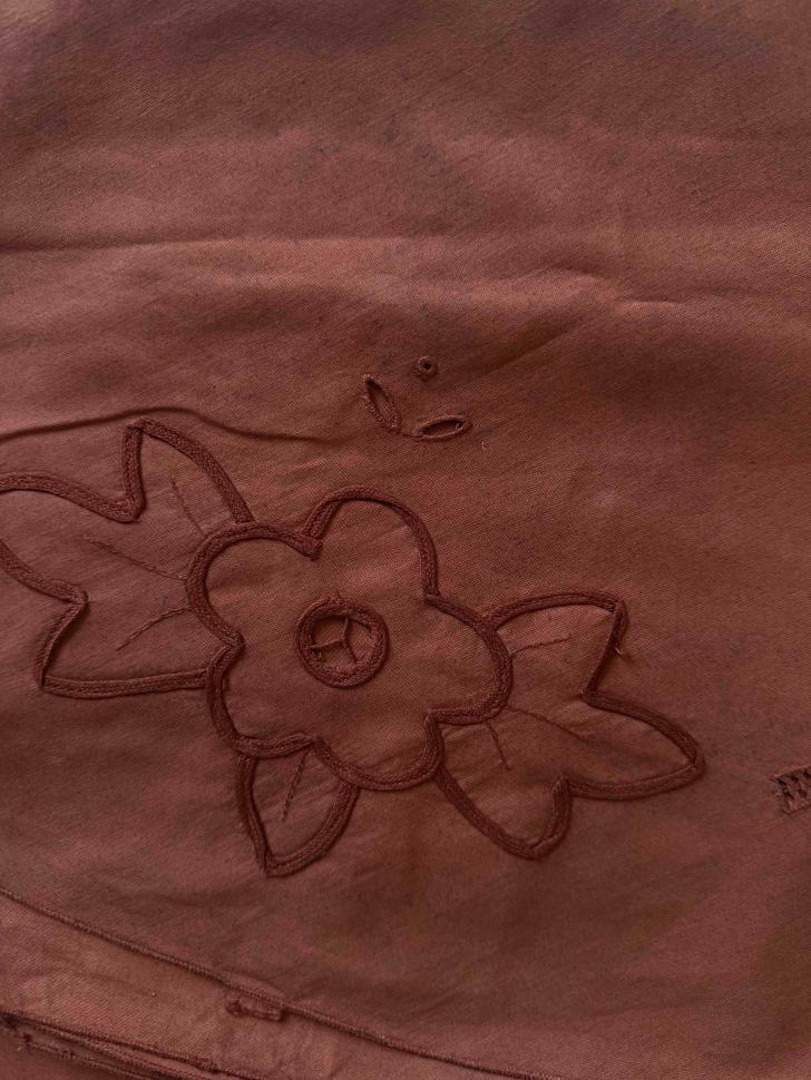 Винтажная скатерть upcycle кирпичного оттенка ручного крашения