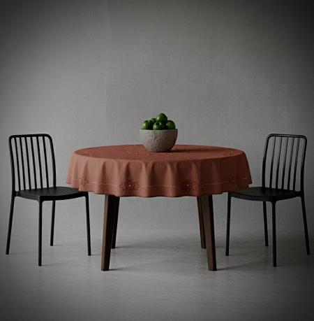 Винтажная скатерть upcycle кирпичного оттенка ручного крашения