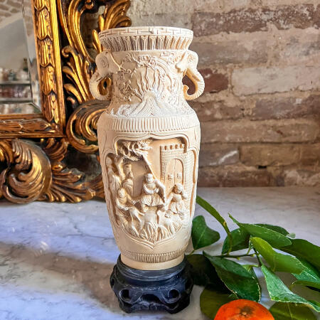 Chinoiserie Vase Alabaster and Ivory