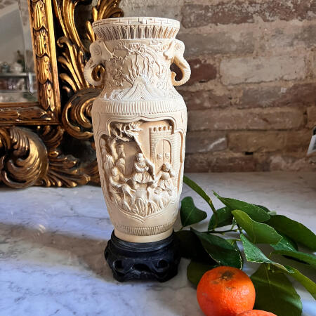 Chinoiserie Vase Alabaster and Ivory