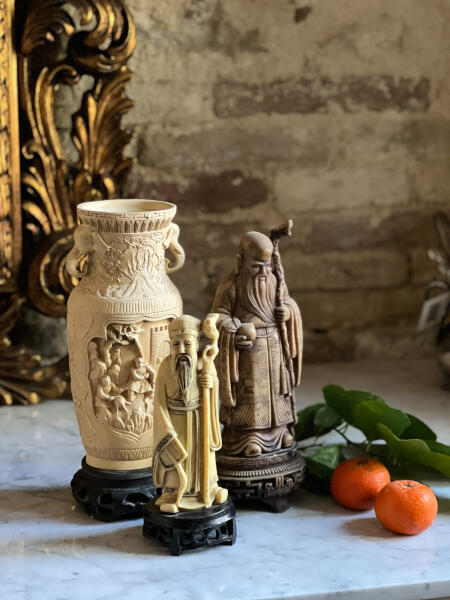 Chinoiserie Vase Alabaster and Ivory