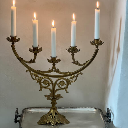 Five-arm candlestick, gilded brass, France, 19th century.