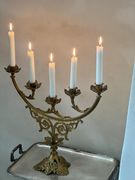 Five-arm candlestick, gilded brass, France, 19th century.