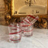 Set of 7 water glasses, blown, red vintage handmade glasses, Italy, 20th century.