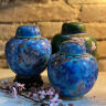 Teapot vase Cloisonné enamel blue peonies Chinoiserie