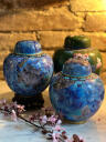 Teapot vase Cloisonné enamel blue peonies Chinoiserie