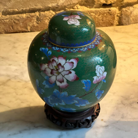 Teapot vase cloisonne enamel green Chinoiserie