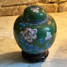 Teapot vase cloisonne enamel green Chinoiserie