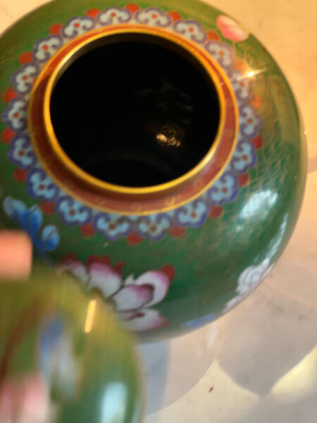 Teapot vase cloisonne enamel green Chinoiserie