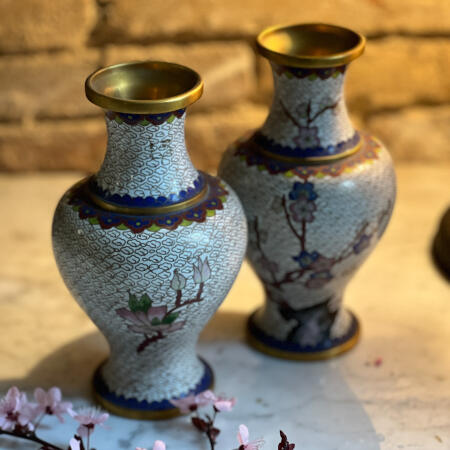 Cloisonné enamel vase blooming cherry blossom Chinoiserie