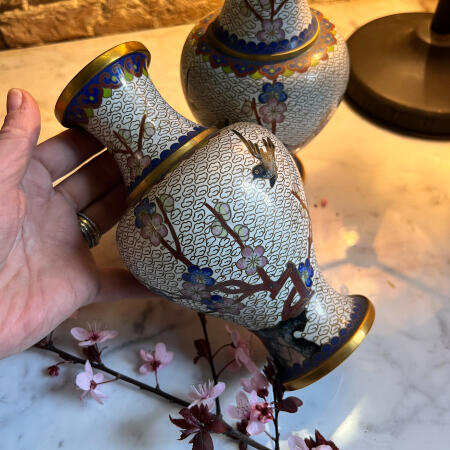 Cloisonné enamel vase blooming cherry blossom Chinoiserie