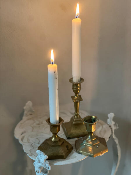 Candlestick, set of 3, Brass, France, late 19th century.