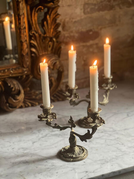 Candlestick, set of 2, Brass, France, late 19th century.