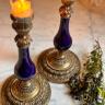 Candleholders 2 ps with blue porcelain