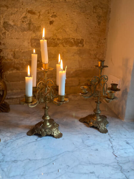 Candlestick, set of 2, Brass, France, late 19th century.