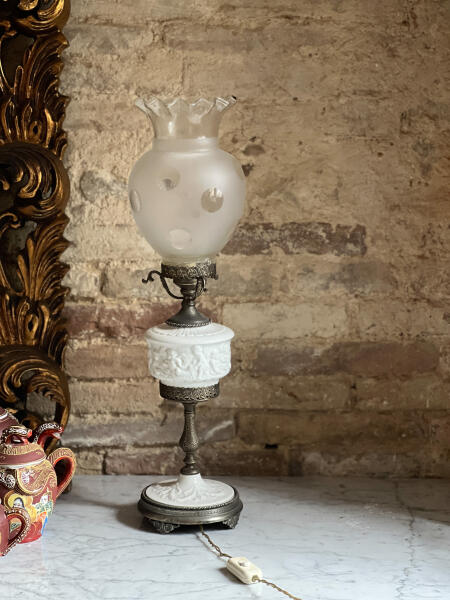 Table lamp, ceramic and glass, early XX century Italy