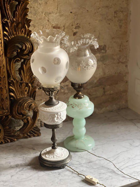 Table lamp, ceramic and glass, early XX century Italy