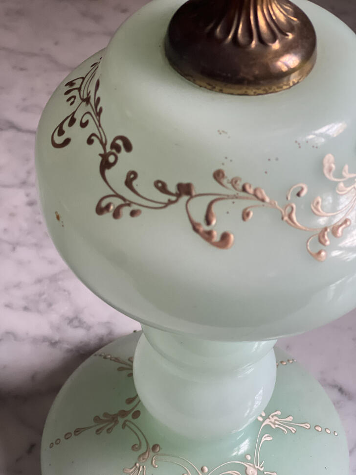 Art Deco table lamp, opaline uranium glass, Italy, early 20th century