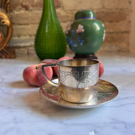 Coffee cup and plate, Set of 2 pcs., Nickel, Art Deco 1920-30s, France