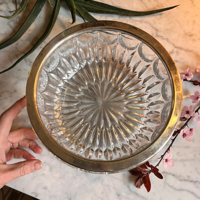 Bowl, crystal with silver-plated rim, England, mid-20th century