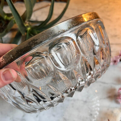 Bowl, crystal with silver-plated rim, England, mid-20th century