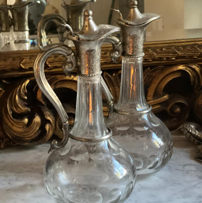 Pair of jugs, silvered cupronickel and cut crystal, Italy, late 19th century