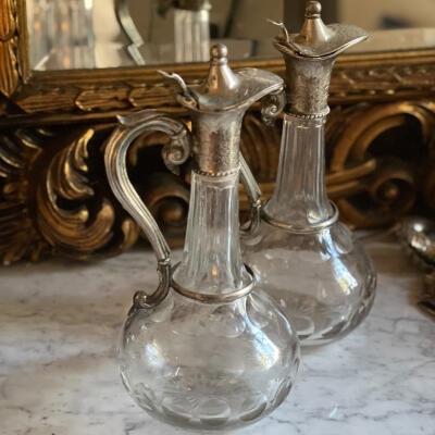 Pair of jugs, silvered cupronickel and cut crystal, Italy, late 19th century